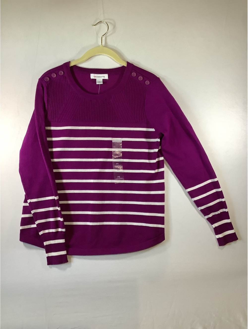 NWT Liz Claiborne Purple and White Striped Long Sleeve Sweater Size PS